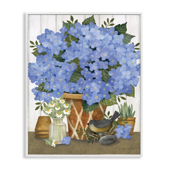 Stupell Industries Cottage Blue Hydrangeas Country Arrangement White Framed Giclee Art, 16 x 20, by Annie LaPoint