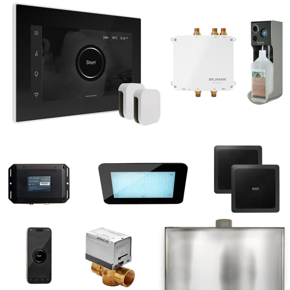 Mr Steam Bliss Max Steam Shower Control Package with iSteamX Control and Steamhead in Black White
