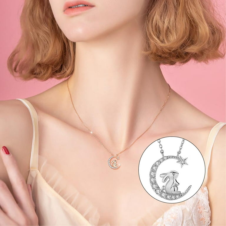 Heiheiup Personality Fashion Moon Cute Rabbit Necklace Pendant For Women  Jewelry Gifts Necklaces Pack for Women 