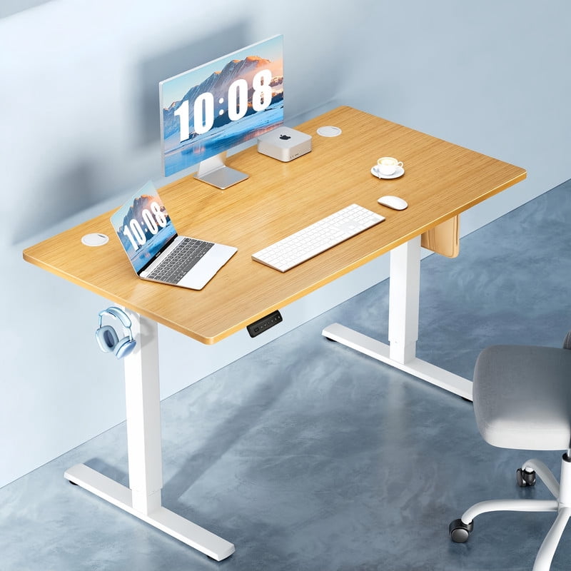 Kelno 40" Electric Standing Desk Height Adjustable Sit-Stand Desk with 3 Memory Presets Splice Desktop, Oak