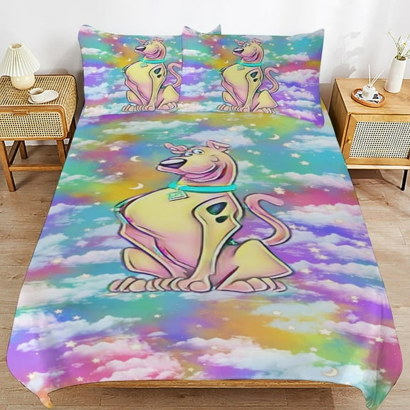 Scooby Doo Duvet Cover 3 Pcs Set Cute Kids Comforter Cover with 2 Pillowcases Luxury Soft Bedding Bedroom Decor for Teens Boys Girls, 86"x70"