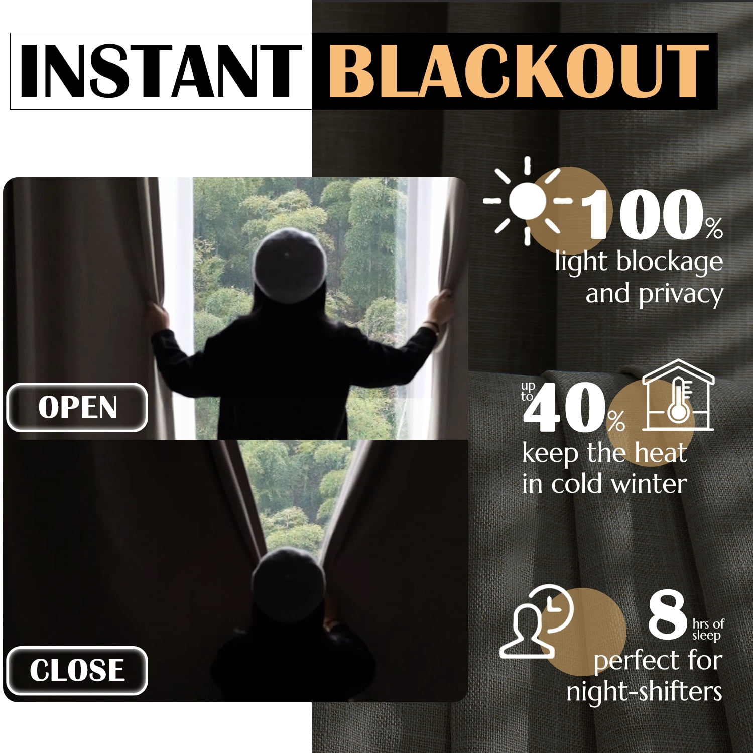 Curtainking Room Darkening Curtains for Bedroom, 84 Inch Length Linen Textured Drapes for Living Room, Thermal Insulated Light Blocking Curtains, Grommet Top Window Treatments 2 Panels, Beige