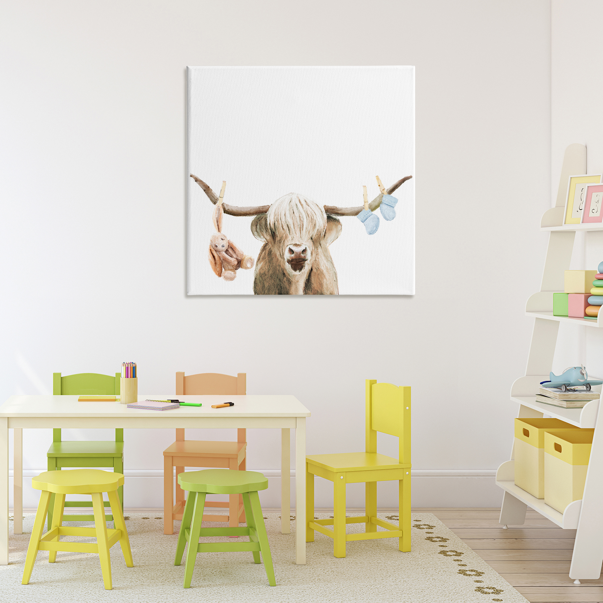Highland Cow Baby Boy Canvas Wall Art, design by Ali Lynne