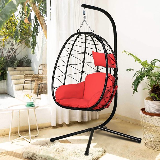 Outdoor Egg Chair Patio Furniture, Hanging Wicker Egg Chair with Stand, Hammock Chair with