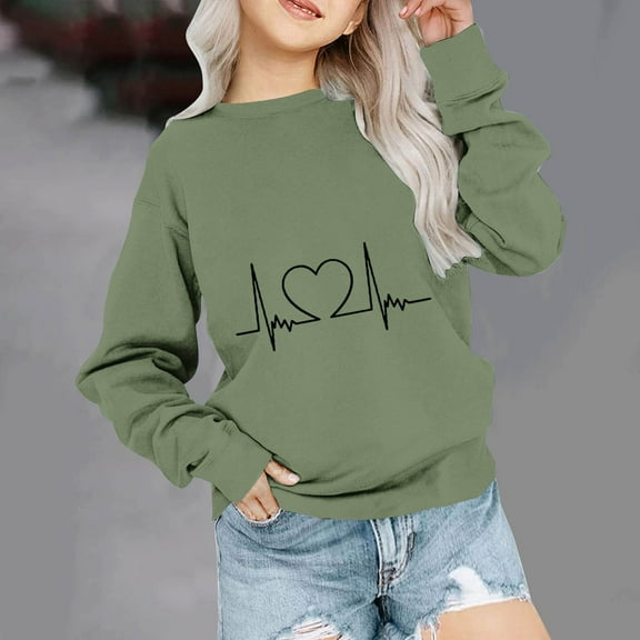 SGFCWSX Girls Fleece Pullover Fashion Print Sweatshirt Kids Thermal Sweatshirts Green Size 7-8T