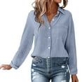 thumbnail image 7 of Womens Button down Shirts Cotton Linen Long Sleeve Dress Shirts Casual Summer Tops with Pockets by Yigetop Navy M, 7 of 7
