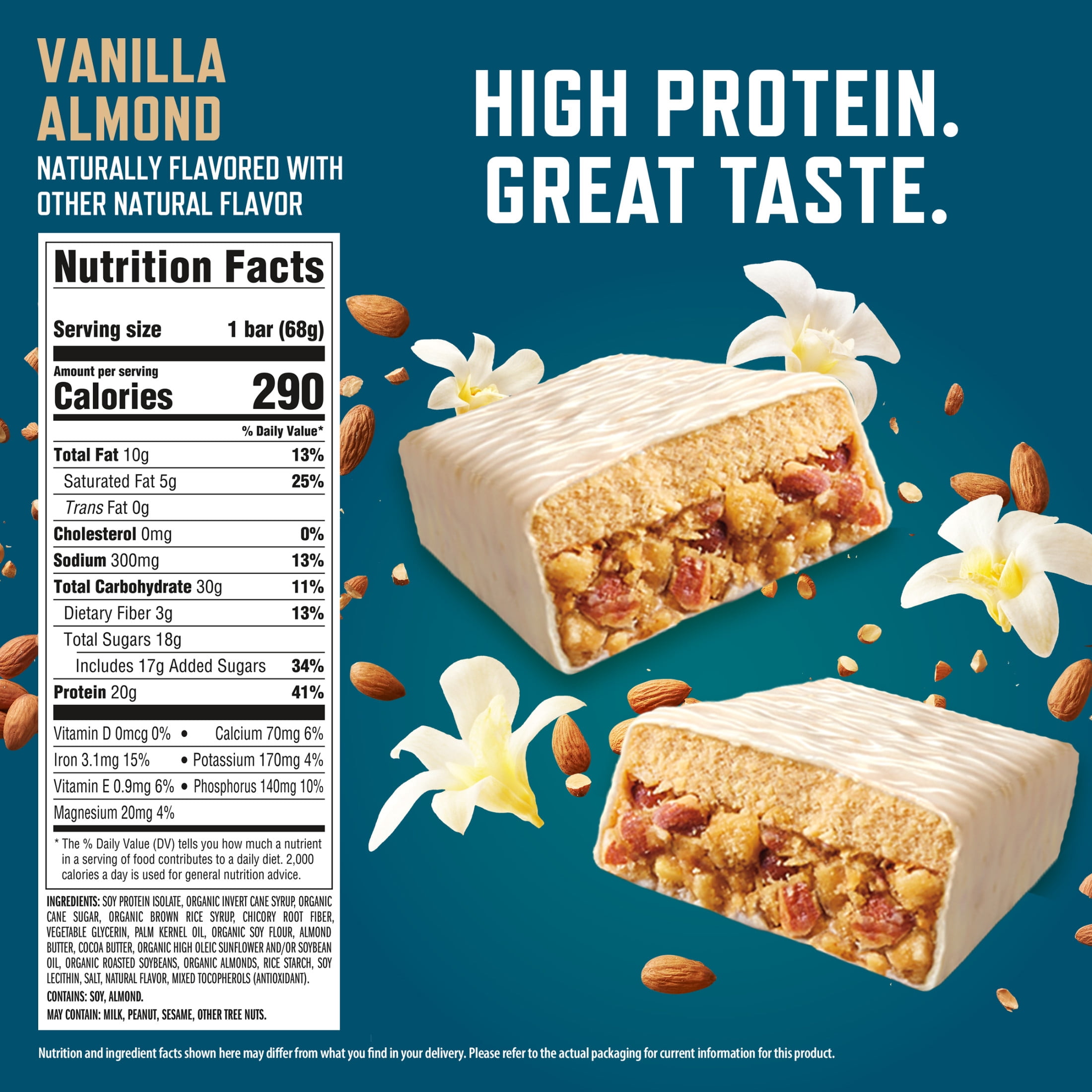 CLIF BUILDERS Protein Bars Vanilla Almond Flavor, Plant Protein, Gluten Free Bars, 12ct