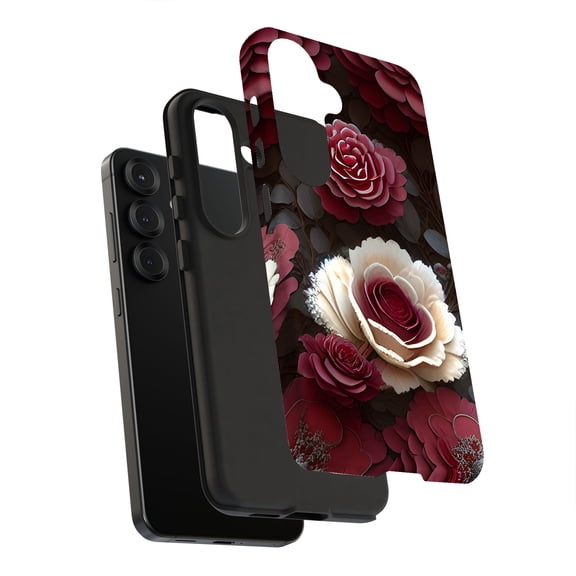 For Samsung Galaxy S22 Ultra, Dual-Layer, Red Floral 2 Print, USA