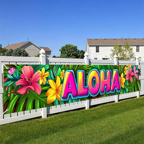 Luau Party Decorations Aloha Hawaiian Fence Banner Hawaiian Banner Tropical Hello Summer Backdrop Aloha Sign for Pool Party Decorations Summer Beach Tiki Bar Outdoor Photo