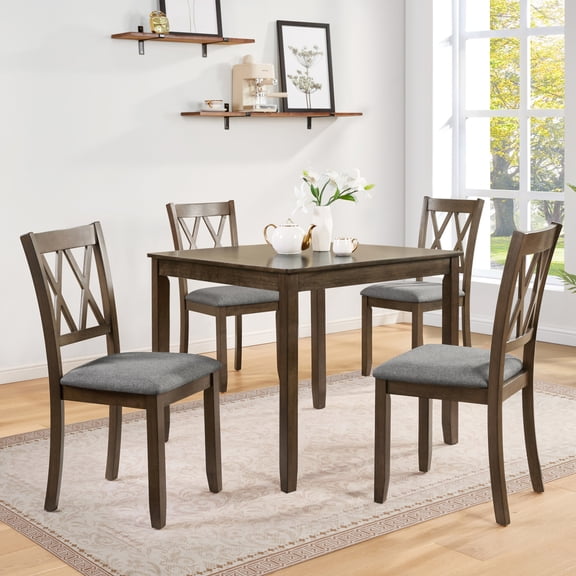 Noble House Wooden Dining Chairs Set of 4, Upholstered Side Chairs with Padded Seat and Cross Back, Walnut