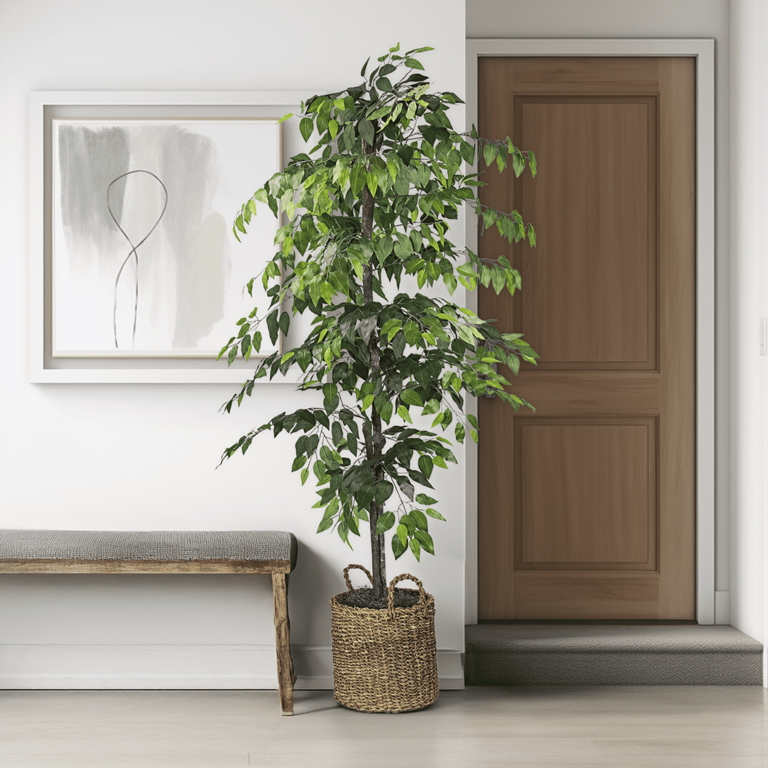 LCG Florals Artificial Tree, Faux Designer Ficus Tree, 6 ft (72in) in Handwoven Rattan Basket, Indoor Tree for Living Room, Office, & Home Decor