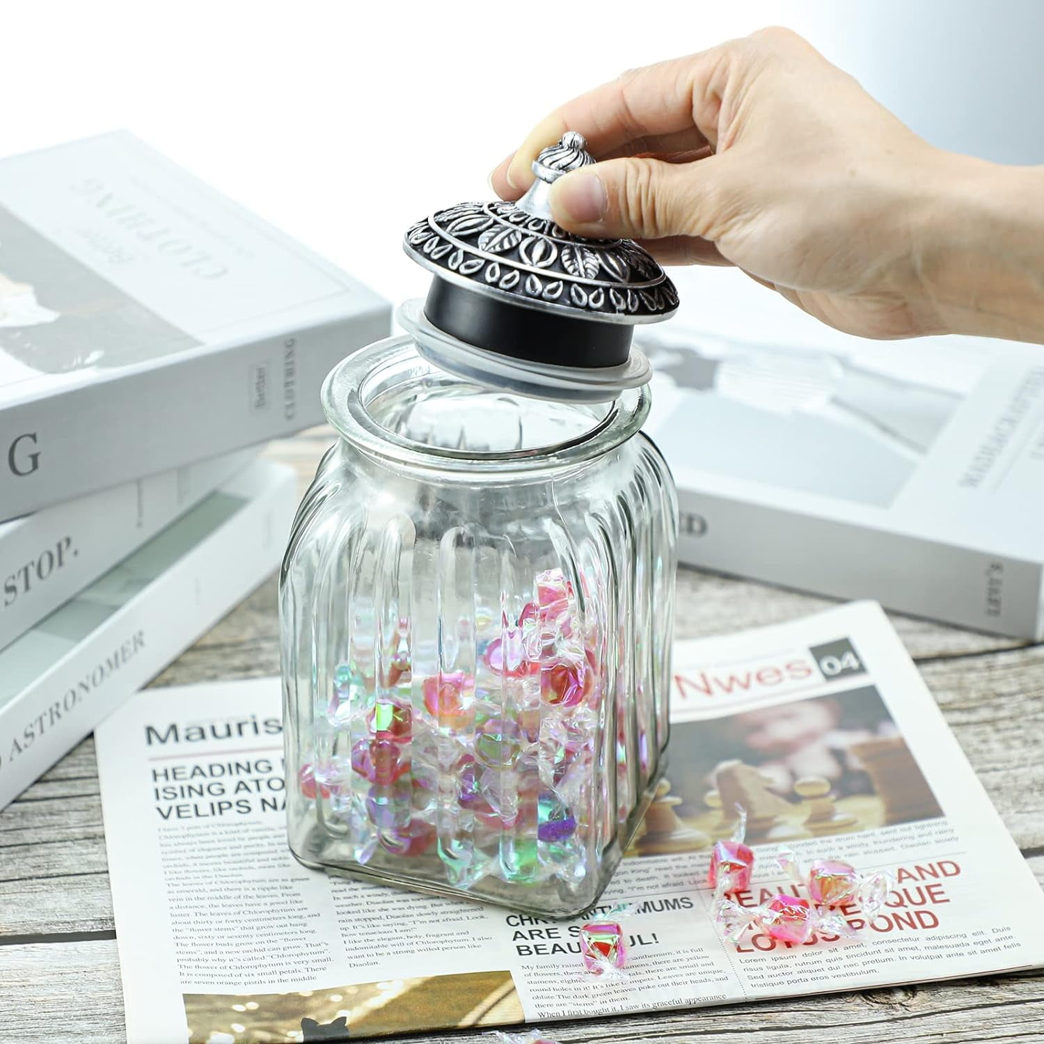 Goramio Lot De 4 Bocaux D'apothicaire En Verre Avec Couvercles Pour Salle De Bain, Joli