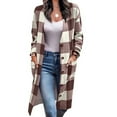 thumbnail image 1 of Prendas de Vestir con Botones de Manga Larga para Mujer Abrigo A Cuadros con Hombros Caídos Elegantes e Informales Sueltos con Bolsillo para Citas Marrón Claro XL, 1 of 5