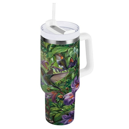 

Hummingbirds Dance in Leaves Tumbler with Handle and Straw Lid 40 oz Insulated Vacuum Water Bottle Stainless Steel Travel Cup