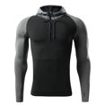thumbnail image 2 of UVEASISHA Workout Hoodies for Men Quarter Zip Long Sleeve Hoodie Shirt Drawstring Color Block Compression Shirts Slim Fit Lightweight Gym Hooded Tops with Thumbhole Black L, 2 of 9
