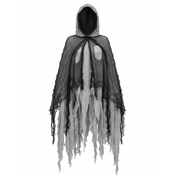 Kabuer Halloween Grim Reaper Costume Hooded Tattered Cloak Wizard Robe for Adult Halloween Cosplay Party Dress up, Unisex (Gray)