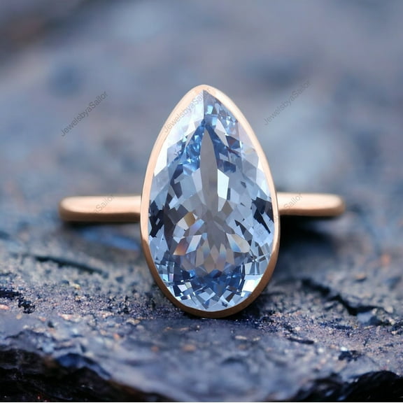 Aquamarine Gemstone Wedding Ring Bezel Set Ring Solitaire Unisex Jewelry March Birthstone Ring Promise Gift For Love Personalized Gold Ring