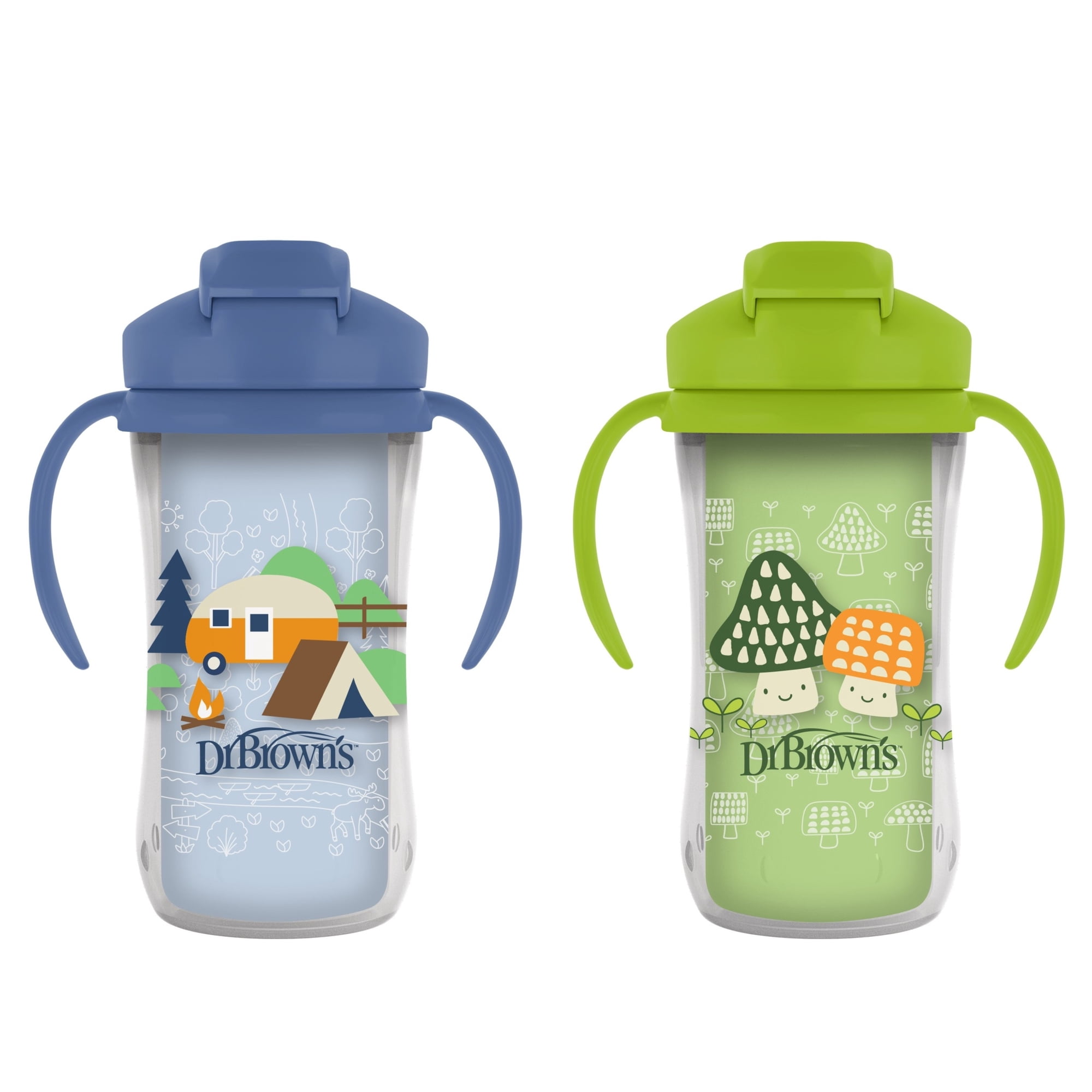 Dr. Brown's Milestones Insulated Sippy Cup with Straw &Handles, Green/Blue, 10oz/300ml, 12m+, 2 Pack