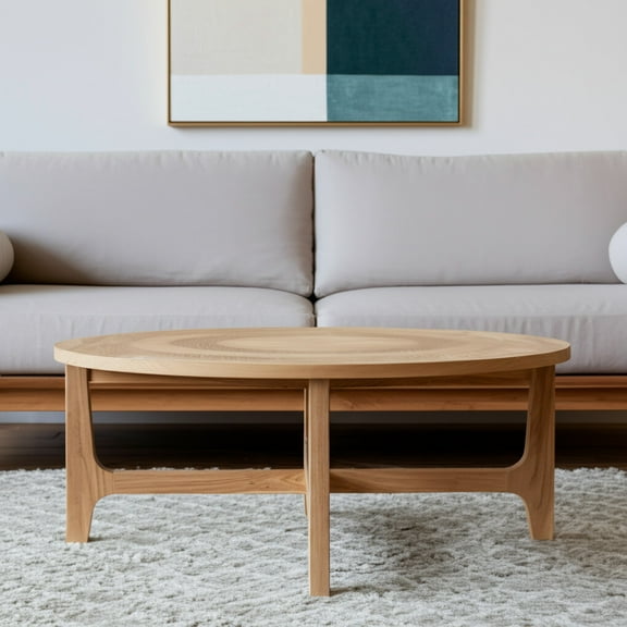 HomeRoots 596405 39 in. Natural & White Solid Wood Round Distressed Coffee Table