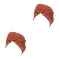 thumbnail image 1 of Sonducket Hijab turbante con nudo, gorro étnico, Color sólido, liso, elástico, pañuelo para la cabeza, gorro para mujer, gorros para pérdida rojo óxido 2Conjunto, 1 of 6