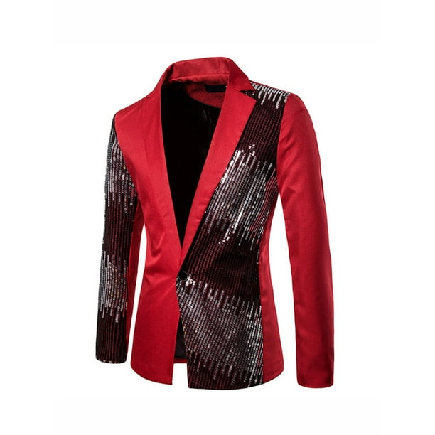 FOCUSNORM Men Sequin Blazer Coat One button Peaked Lapel Suit Slim Fit Jacket Walmart
