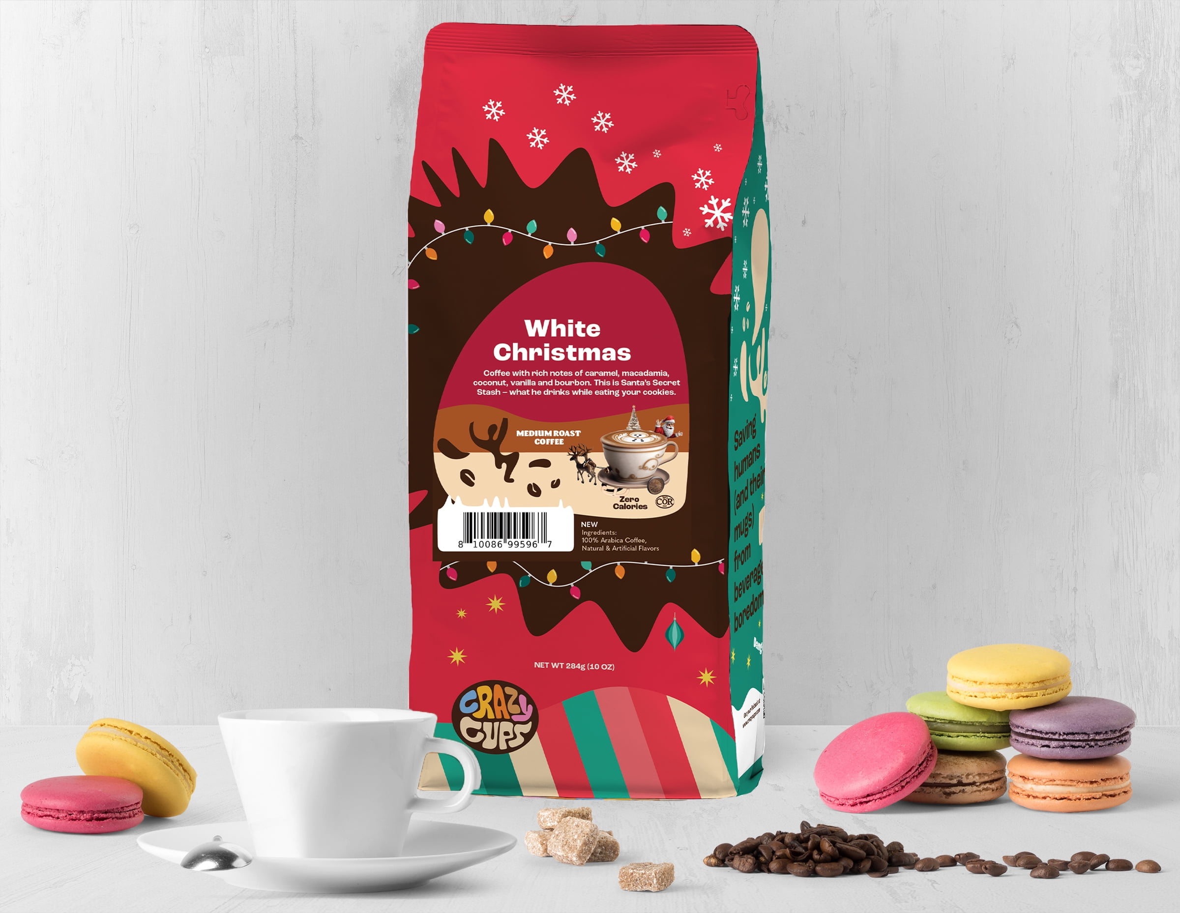 Crazy Cups Flavored Ground Christmas Coffee, White Christmas Coffee in 10 oz Bag, For Brewing Flavored Hot or Iced Coffee, 3 Pack