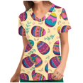 thumbnail image 1 of Ichuanyi Womens Swimsuits Clearance Women Short Sleeve V-neck Tops Uniform Easter Printed Pockets Blouse Nursing Ichuanyi Ichuanyi, 1 of 4