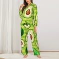thumbnail image 3 of Junzan Avocado Green Striped Print Womens Pajama Sets,Long Sleeve Button Down For Women Pjs 2 Piece, 3 of 9