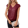 thumbnail image 2 of V Neck Sequin Short Sleeve Tops for Women Elastic Sparkly Tank Top Red XXL, 2 of 7