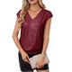 thumbnail image 2 of Tops de Corta con Lentejuelas y Cuello en V para Mujer, Camiseta Sin Mangas Elástica Brillante, Color Rojo M, 2 of 8