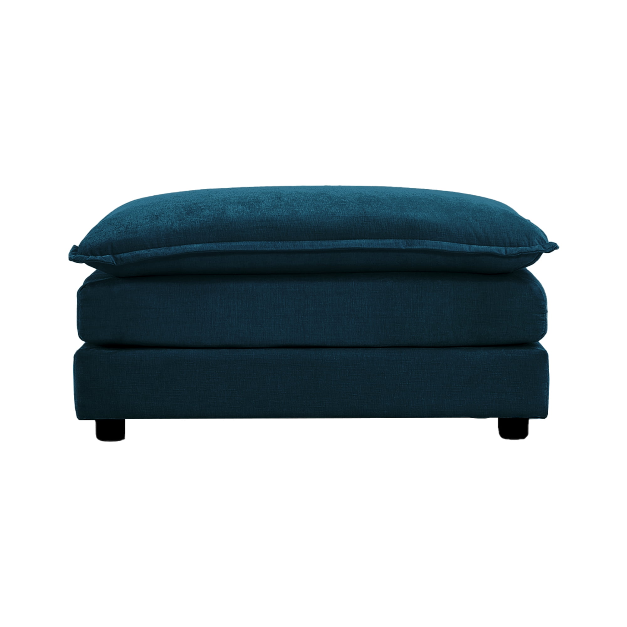 Blue Chenille Fabric Ottoman Footrest, Modular Ottoman Compatible with 2/3/4 Seater Sofa, Solid Wood Frame Sponge Filled Upholstered Foot Stool for Living Room Bedroom Home Office