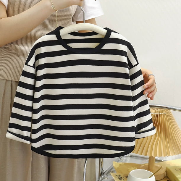 Blusas y camisas de manga larga con cuello redondo Camisa básica de manga larga con cuello redondo para niños Camiseta de manga larga a rayas de terciopelo cálido para niños Camisa básica para niñas T