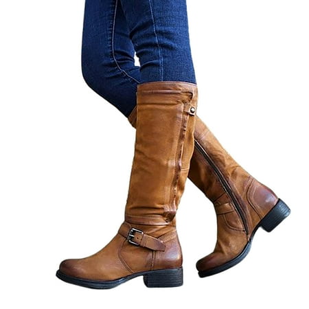 

Mepaouo Women s Knee High Boots Wide Calf Low Heel Winter Riding Fall Tall Boots for Women(Brown 8.5)