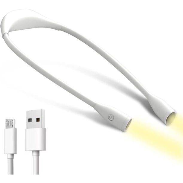 Lámpara de lectura para el cuello, luz de lectura para libros, luz de trabajo recargable LED, lámpara de cuello con brazo ajustable de 3 colores para leer, tejer, coser, acampar, trotar, cable USB inc