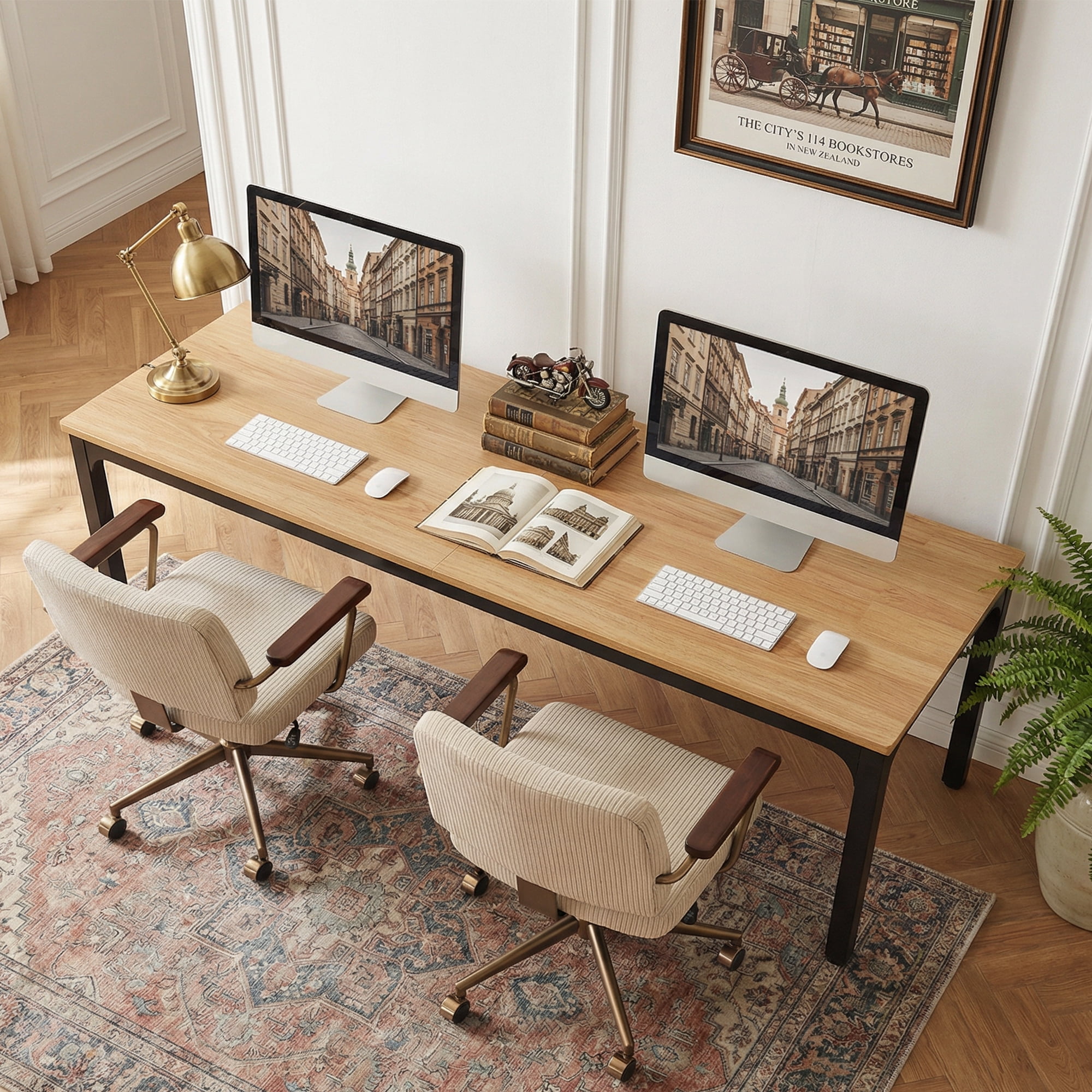 MAYEERTY 78.7" Extra Long Industrial Double Workstation Desk, 2-Person Home Office Desk with Heavy-Duty Metal Frame, 200lbs Capacity MDF Tabletop