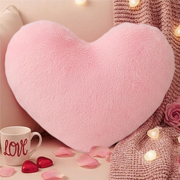 Heart Pillow, Valentines Pillow 18x14 Plush Heart Shaped, Cute Cuddly Fluffy Cushions Decorative Throw Pillows for Women Valentine Anniversary Room Home Decor(Q)
