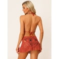 thumbnail image 4 of Conjunto de bikini Allegra K 2 piezas minifalda con parte superior de Cami calada ganchillo playa verano rojo M, 4 of 6