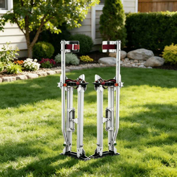 24"-40" Adjustable Drywall Stilts with Protective Knee Pads, Durable Non-slip Work Platform for Painting, Taping & Walking, Silver