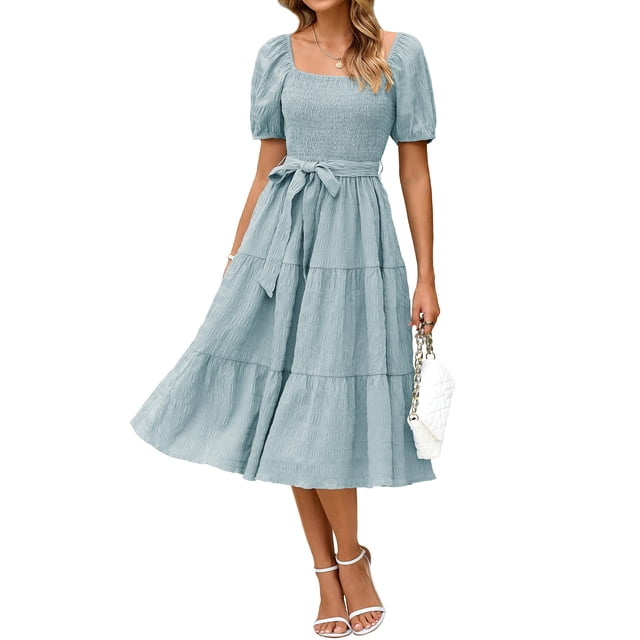 Vestido BerryGo Summer 2025, casual, con cuello cuadrado a media pierna