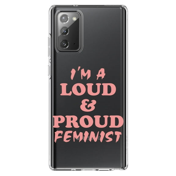DistinctInk Clear Shockproof Hybrid Case for Samsung Galaxy Note 20 (6.7" Screen) - TPU Bumper Acrylic Back Tempered Glass Screen Protector - I'm a Loud & Proud Feminist