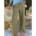 thumbnail image 4 of Women's Casual Solid Color Drawstring Loose Straight Leg Pants, Elastic Waist Wide Leg Trousers, Comfortable Lounge Pants for Women, Casual Everyday Wear,Army Green,XL, 4 of 4