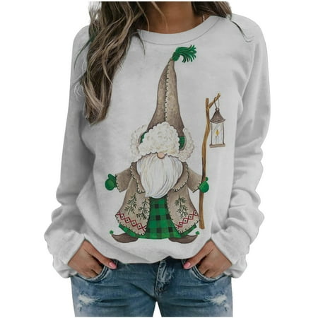 

jsaierl Oversized Sweatshirt for Women Long Sleeve Gnomes Graphic Top Round Neck Sweatshirt Loose Fit Pullover Womens Fall Fashion 2022