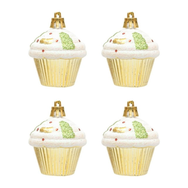 4 X Decoraciones Navideñas para Cupcakes, Adorno Colgante para de Navidad, Colgante de Postre, Colgante Navideño para Chimenea, Ventana, Dormito Dorado