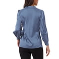 thumbnail image 3 of Camisa de botón casual de trabajo INSPIRE CHIC para mujer, blusa de satén de manga larga S Gris Azul, 3 of 6