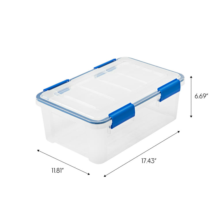 IRIS USA 60-Quart WeatherPro Gasket Clear Plastic Storage Box with Lid,  Blue (Set of 4)