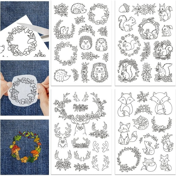 1set 4 Sheets 11.6x8.2 Inch Stick and Stitch Embroidery Patterns Non-woven Fabrics Water Soluble Embroidery Stabilizers Fox 297x210mmm