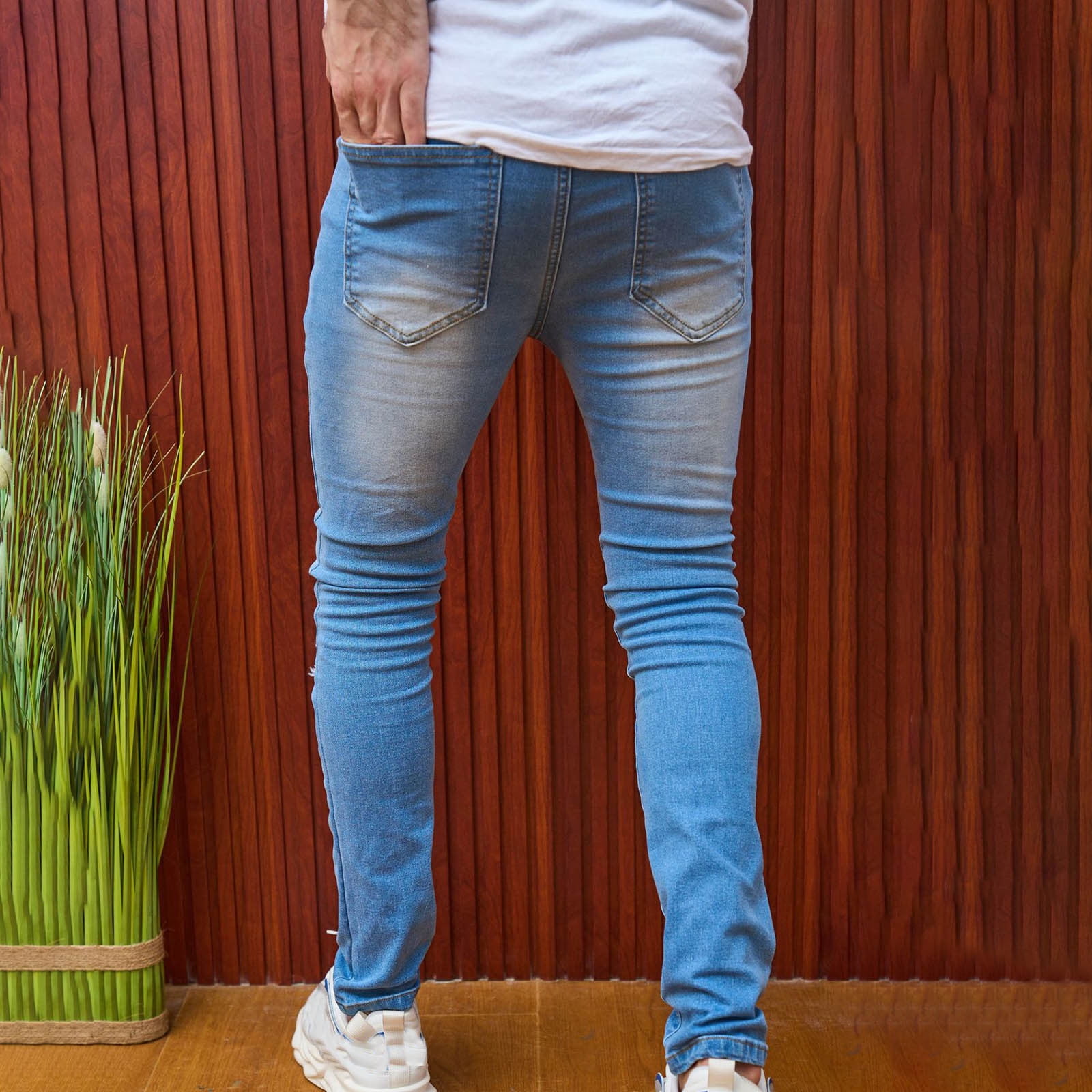 TheFound Men's Jeans Ripped Slim Fit Jeans Stretch Distressed Destroyed  Skinny Zipper Straight Leg Denim Pants Light Blue S