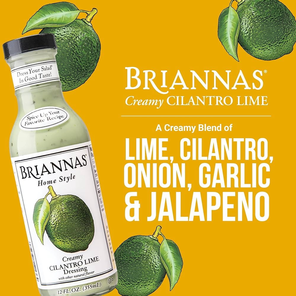(2 pack) Briannas Home Style Creamy Cilantro Lime Salad Dressing, Liquid Dressing, 12 fl oz Bottle