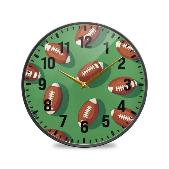 Yayeee Wall Clock Battery Operated 9.5" Silent Quartz Non-Ticking for Living Room Decor, American Footballs