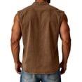 thumbnail image 4 of gzxflxpge Tank Tops for Men Casual Lightweight Breathale Henley Button Up Denim T Shirt Retro Baggy Pure Color Blouse with Chest Pocket Brown 2XL, 4 of 6